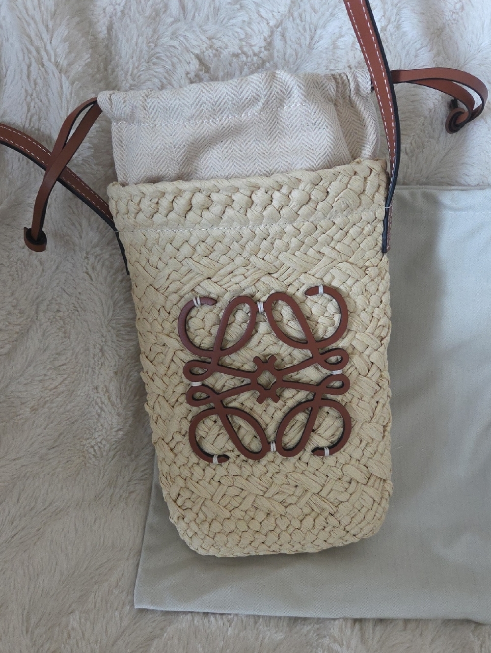 Woven Straw Crossbody Bag with Brown Leather Accents